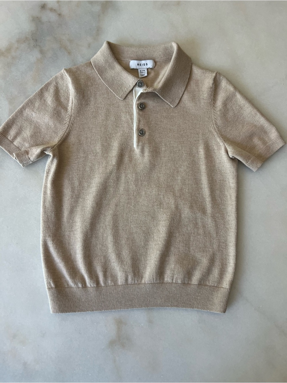 Reiss Boys Beige Short Sleeve Knit Polo